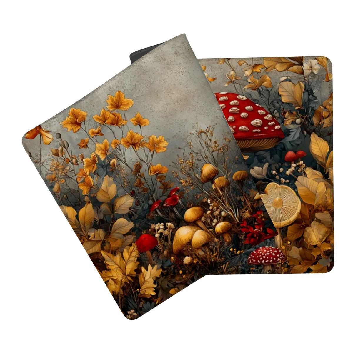 Cottagecore Mushroom Desk Mat | Woodland Forest Desk Pad with Red Toadstools | Dark Botanical Mouse Pad