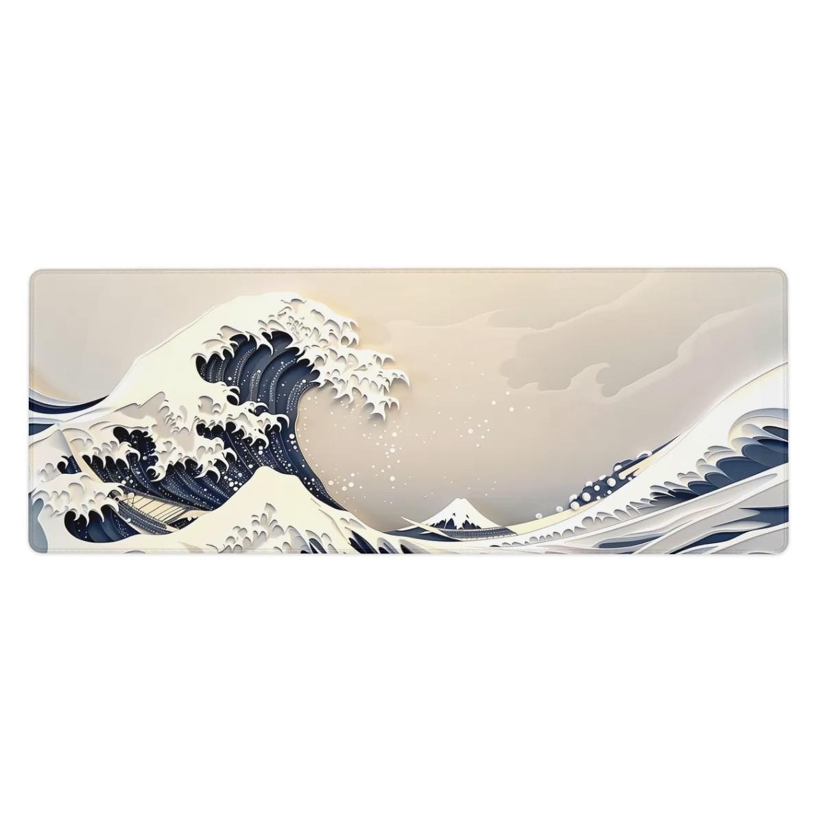 Hokusai Great Wave Desk Mat | Japanese Paper Art, Ocean Wave Gaming Desk Pad