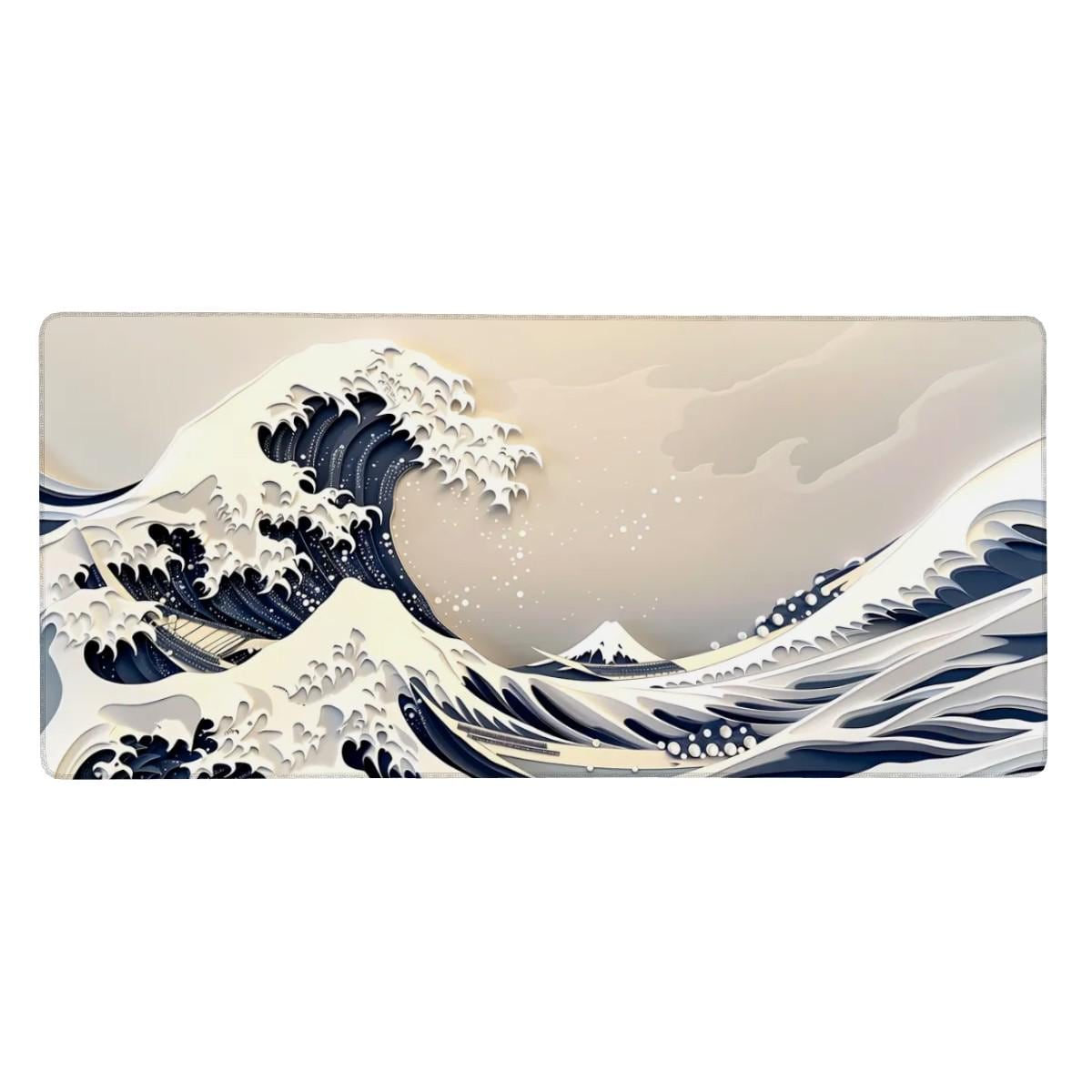 Hokusai Great Wave Desk Mat | Japanese Paper Art, Ocean Wave Gaming Desk Pad