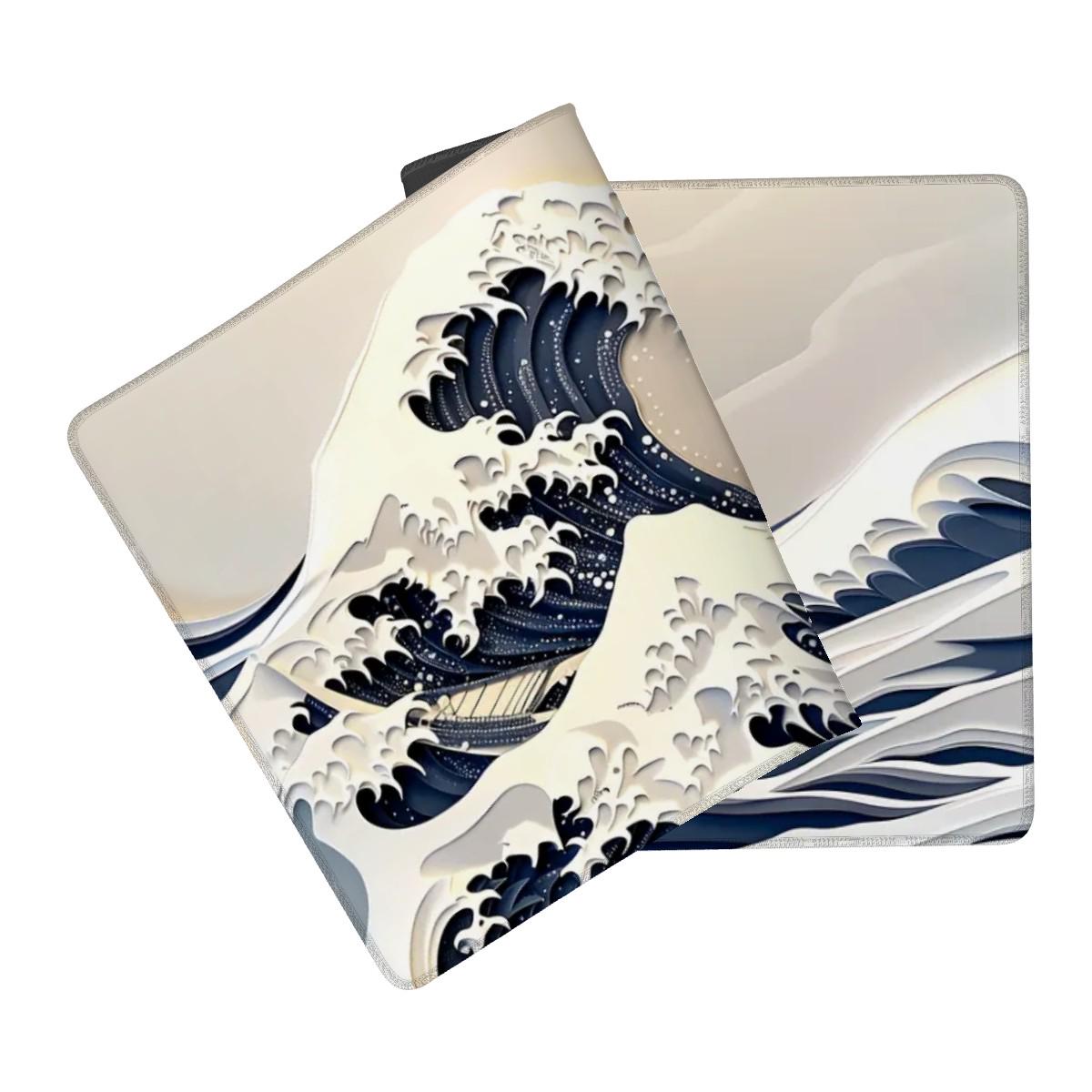 Hokusai Great Wave Desk Mat | Japanese Paper Art, Ocean Wave Gaming Desk Pad