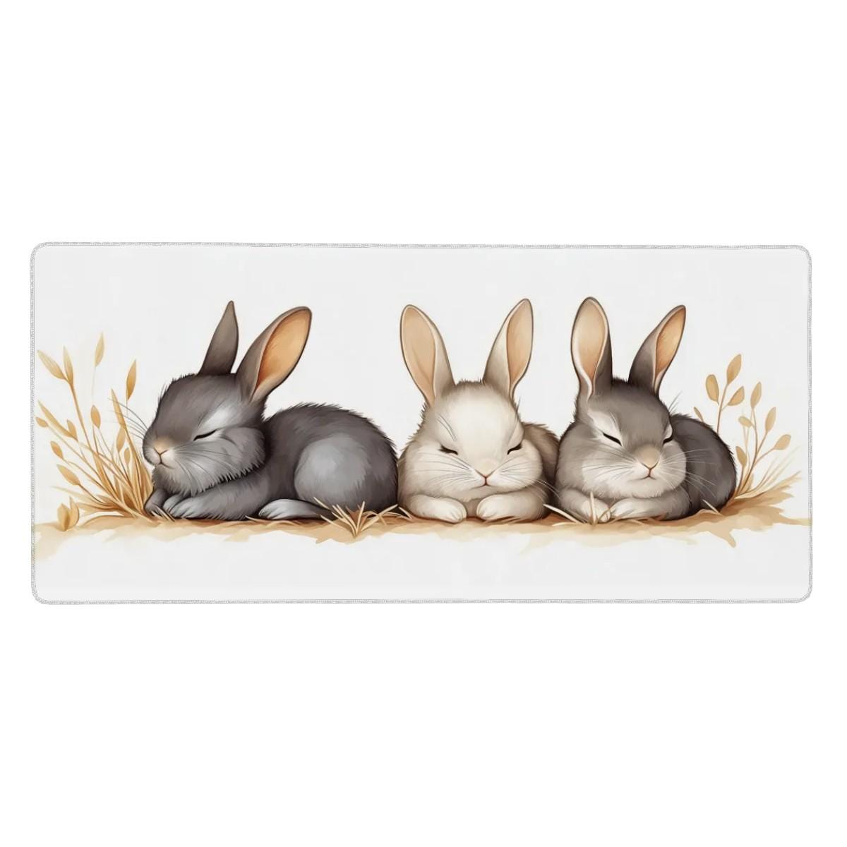 Sleeping Bunny Desk Mat | Mouse Pad with Storybook style Illustration, Pastel Aesthetic for Kawaii Desk Setup, Cozy Cottage Core