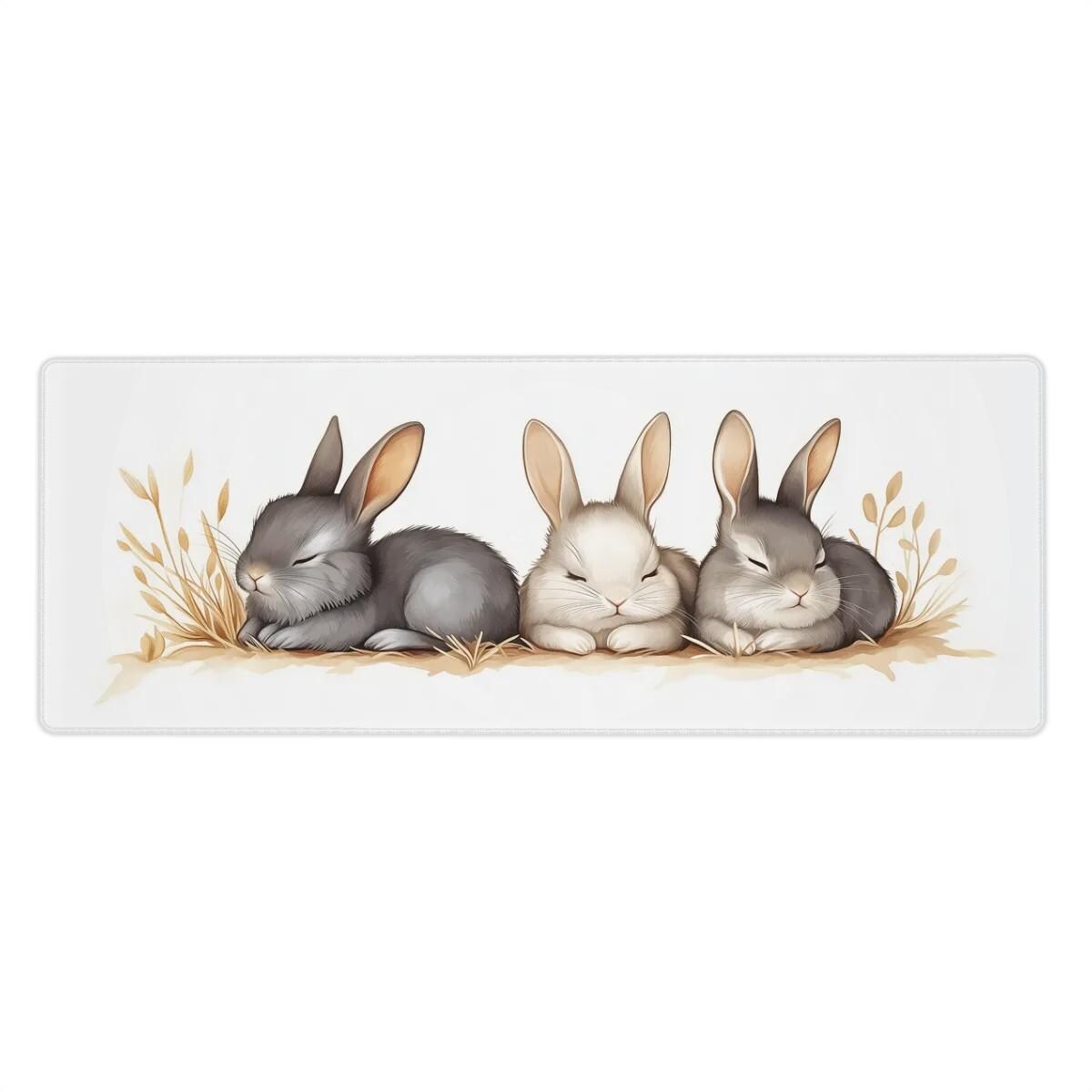 Sleeping Bunny Desk Mat | Mouse Pad with Storybook style Illustration, Pastel Aesthetic for Kawaii Desk Setup, Cozy Cottage Core