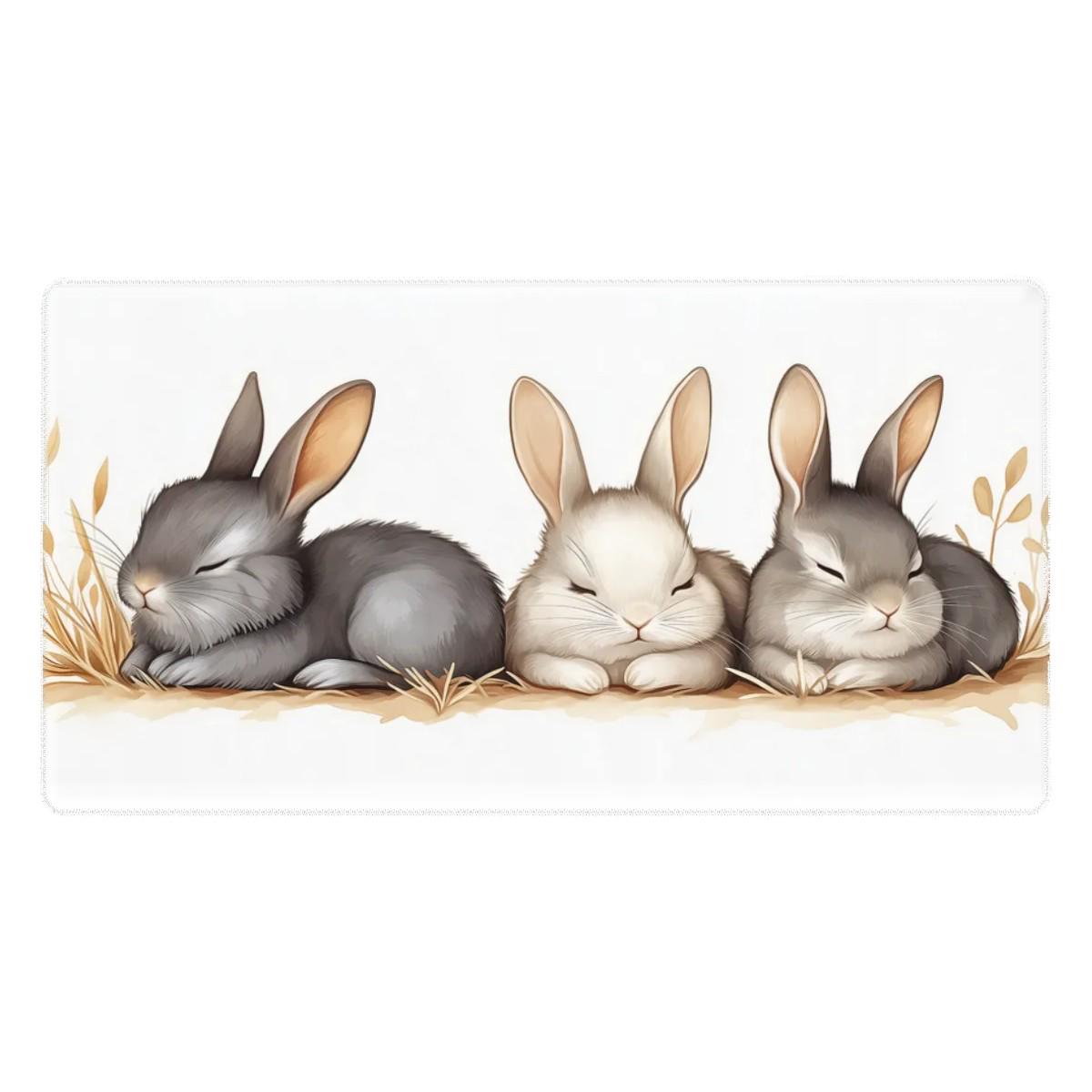 Sleeping Bunny Desk Mat | Mouse Pad with Storybook style Illustration, Pastel Aesthetic for Kawaii Desk Setup, Cozy Cottage Core