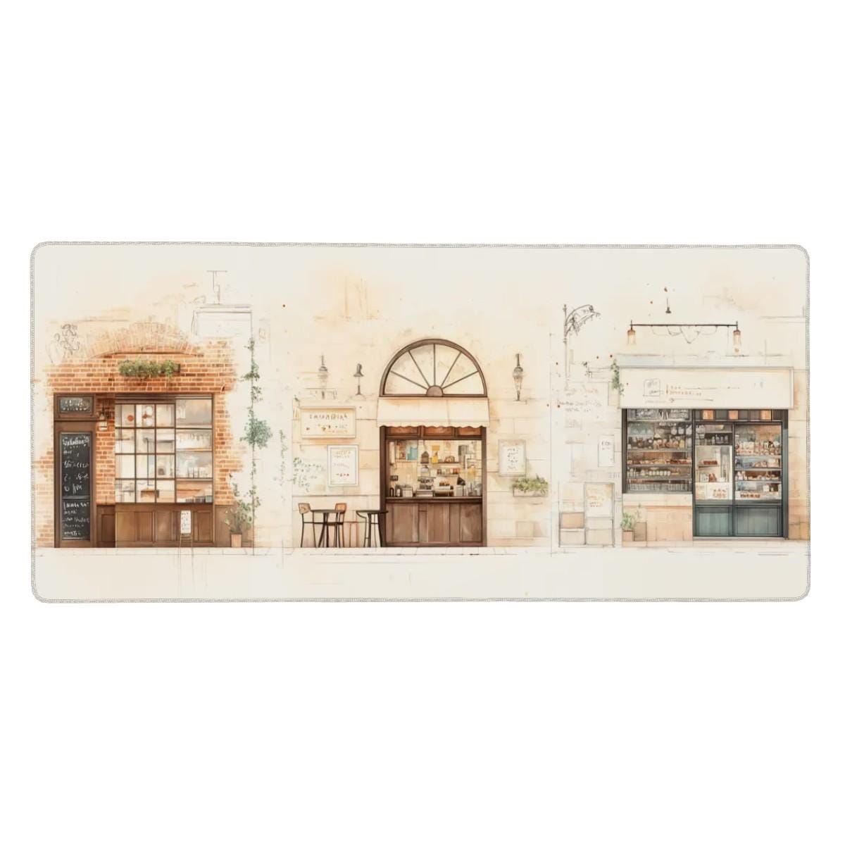 European Cafe Desk Mat | Artistic Sketchbook Style | Elegant Minimalist Art Mouse Pad