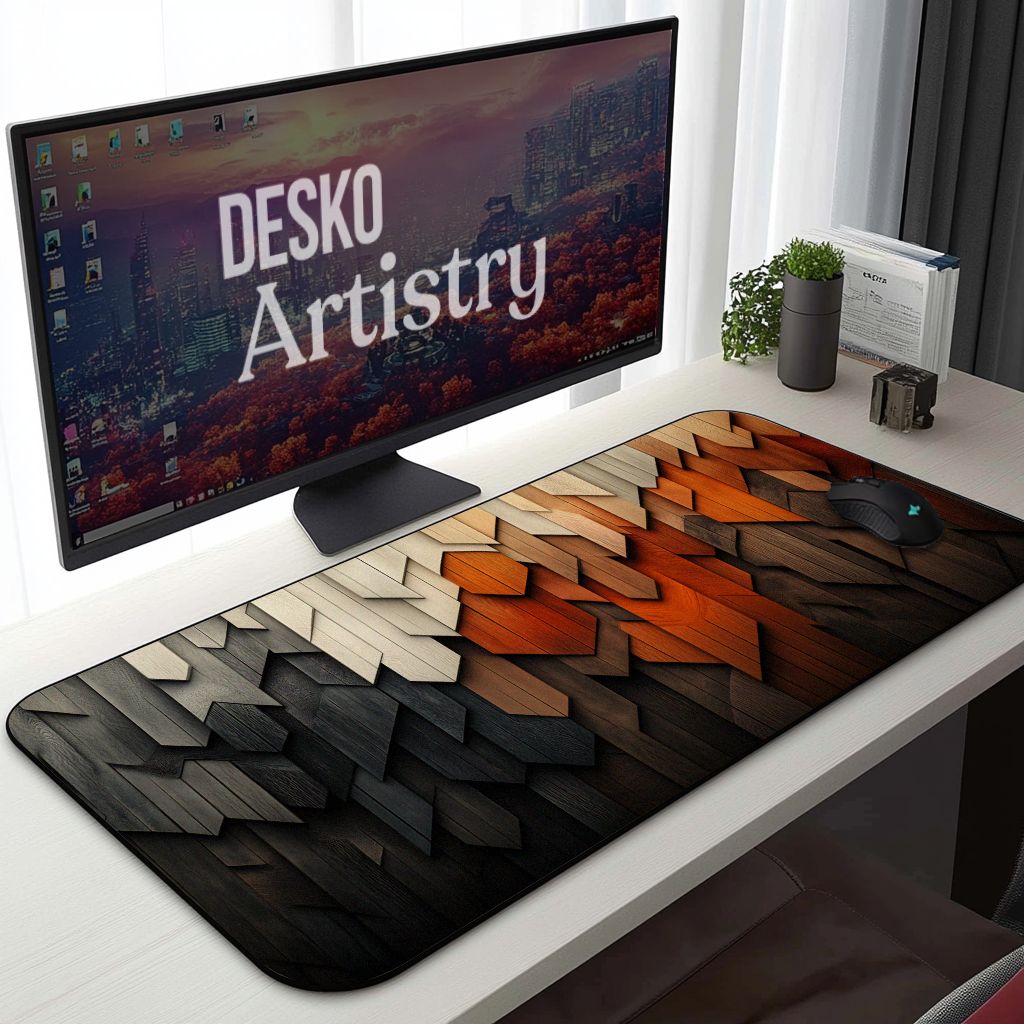 Geometric Wood Layer Desk Mat | Aesthetic & Rustic | Minimalist Modern Desk Setup