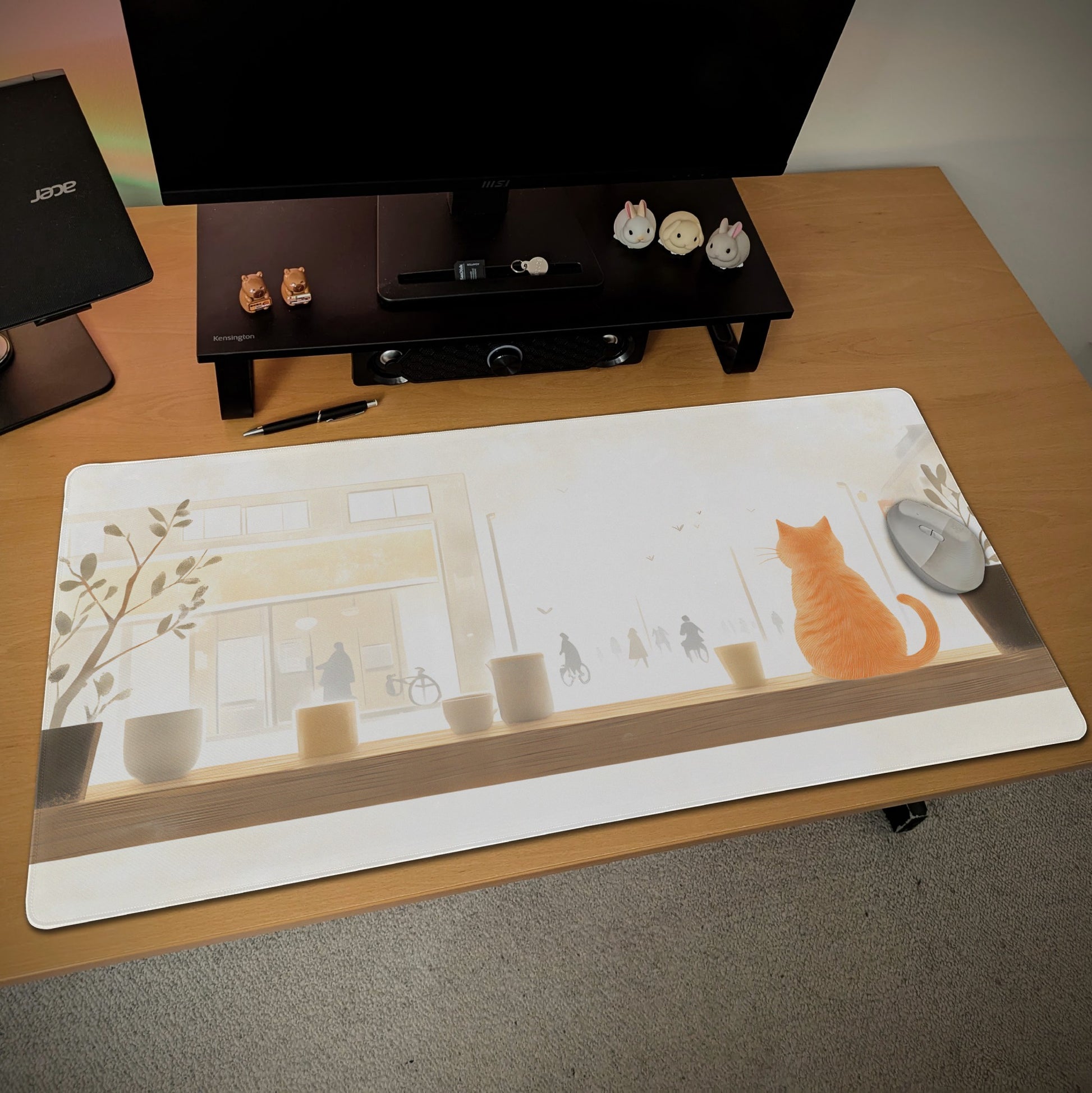 Minimalist Ginger Cat Desk Mat | Japanese Lofi Cafe Mouse Pad