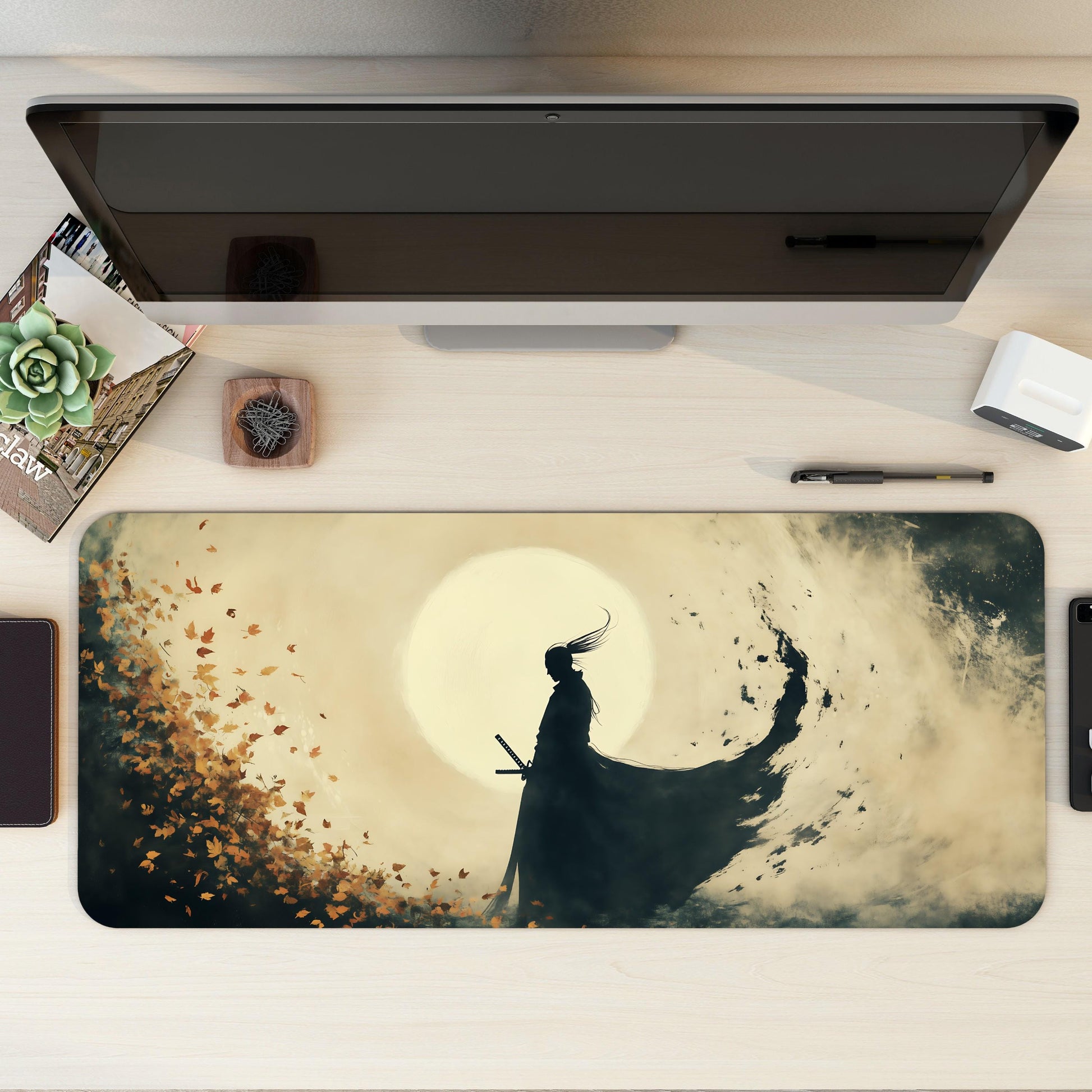 Ronin Samurai Desk Mat | Ink Art Style Sumi-e | Anime concept Mouse Pad
