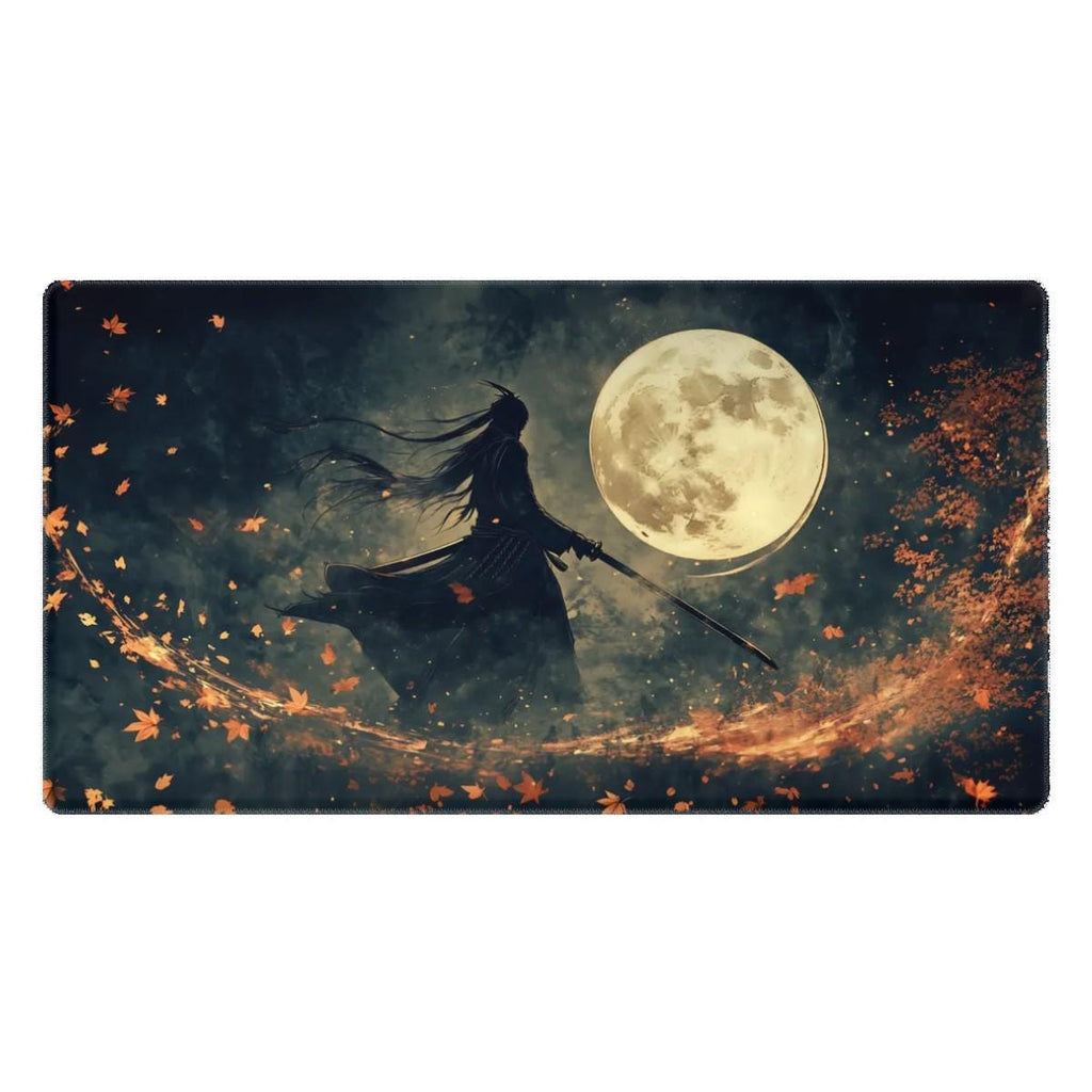 Dark Samurai Desk Mat | Japanese Warrior | Fantasy Moonlight Art Mouse Pad