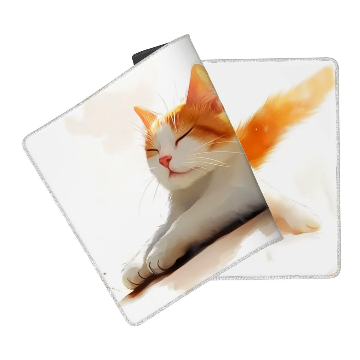 Peaceful Ginger Cat Desk Mat | Watercolor Ginger Kitten Mouse Pad, Cute Pet Office Decor