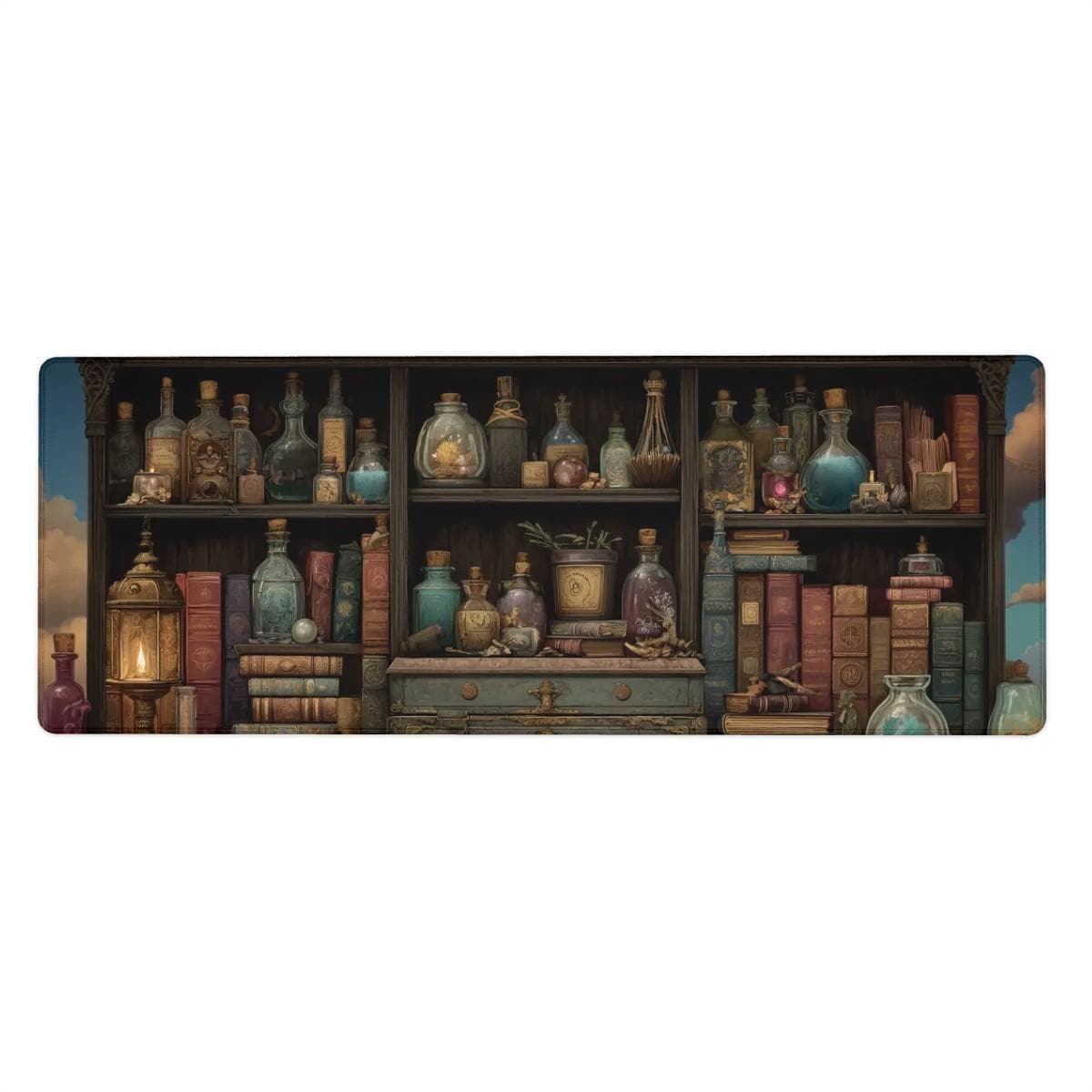 Apothecary Spell Shelf Desk Mat | Dark Fantasy Potion Bookshelf Mouse Pad | Witchcore & Cottagecore Decor