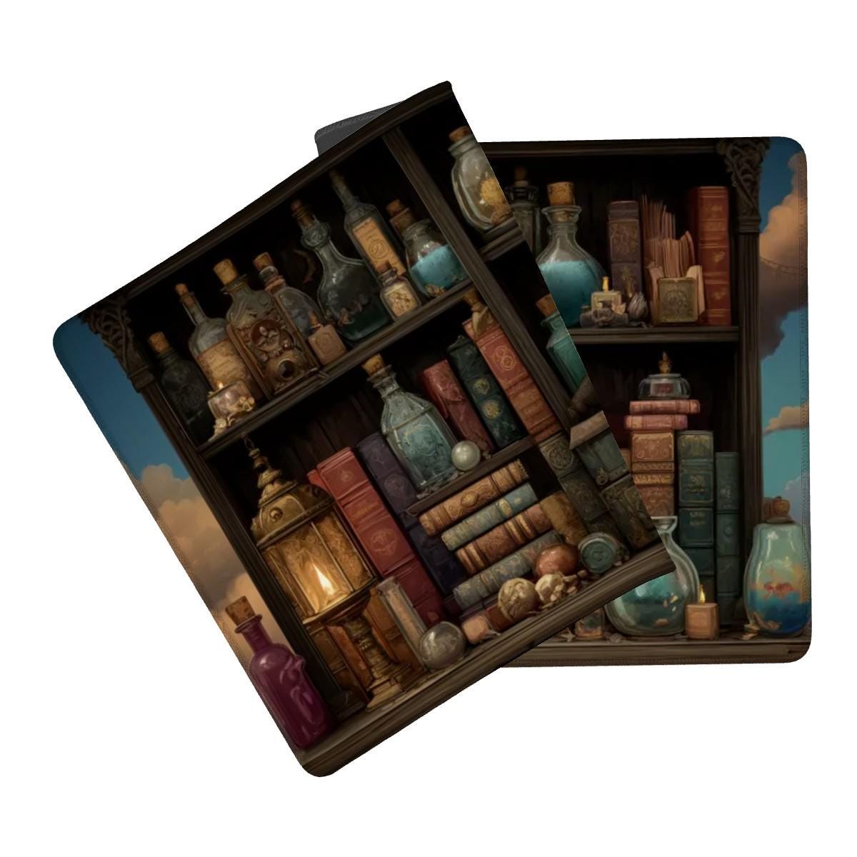 Apothecary Spell Shelf Desk Mat | Dark Fantasy Potion Bookshelf Mouse Pad | Witchcore & Cottagecore Decor