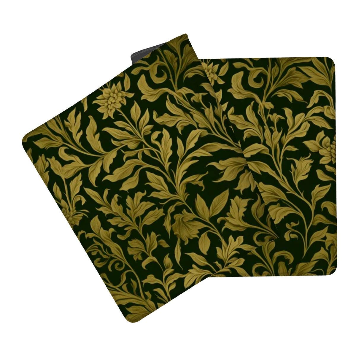 Vintage Floral Green Desk Mat | Dark Botanical Mouse Pad, Gothic Baroque Desk Pad