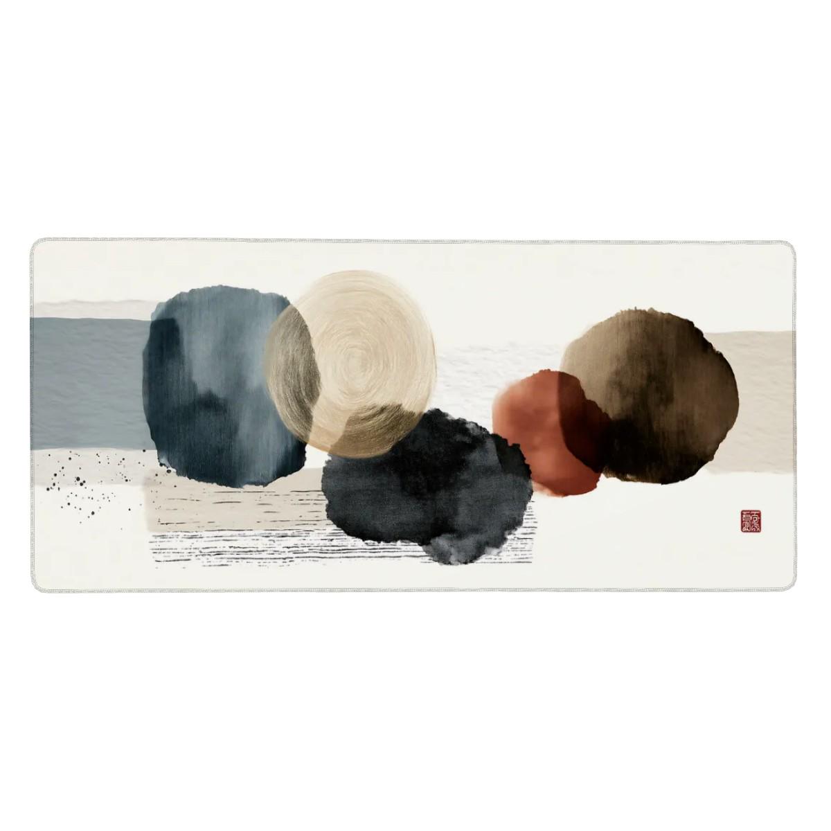 Wabi Sabi Abstract Desk Mat | Large Japanese Style Mouse Pad | Boho Ink Art Desk Pad for Aesthetic Desk Decor