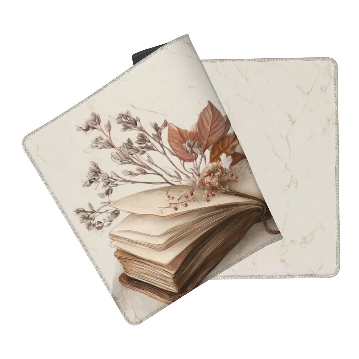 Vintage Book Oshibana Desk Mat | Herberium Journal with Dry Floral Art Aesthetics Desk Pad