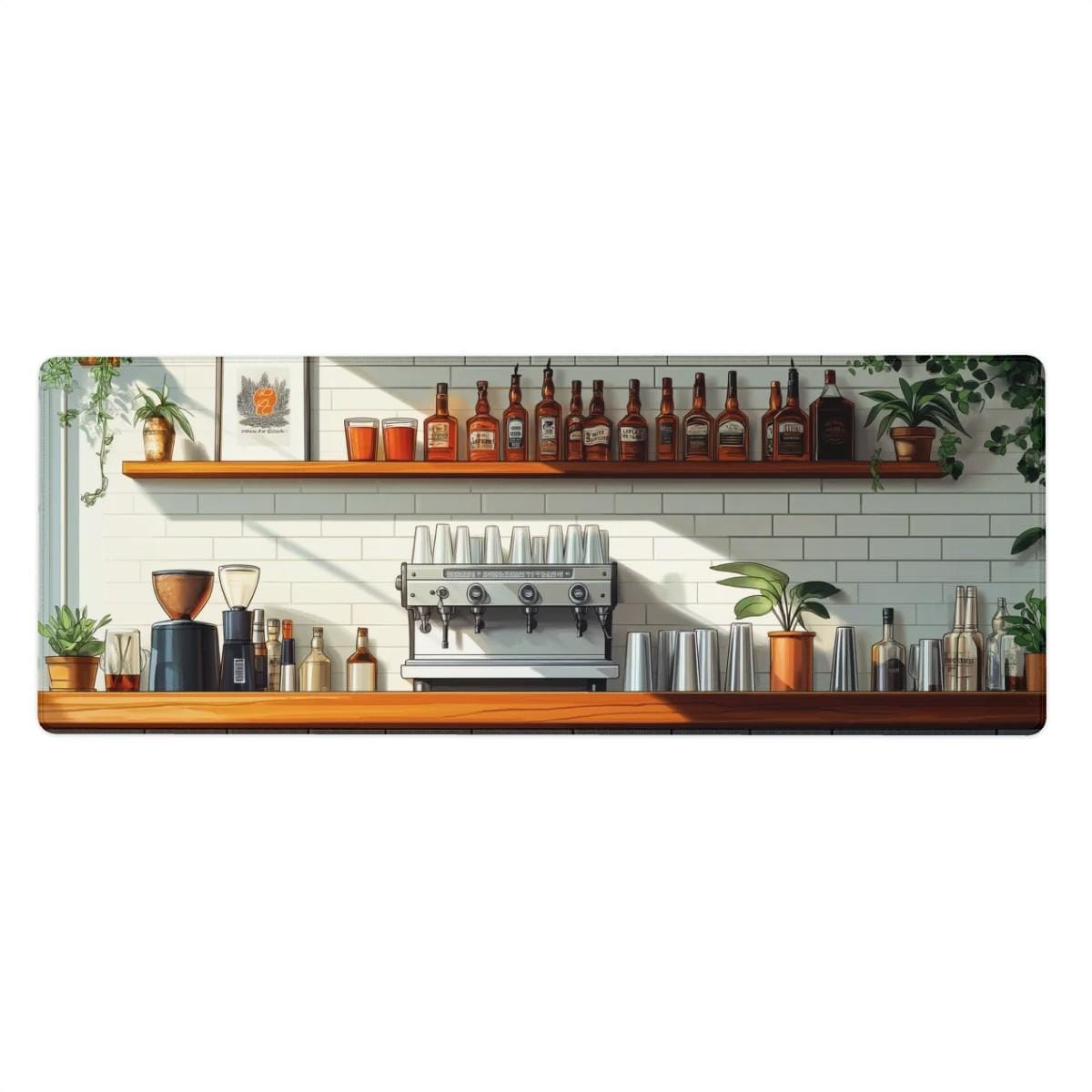 Coffee Bar Desk Mat | White Tile Cafe, Cocktail Bar Desk Pad
