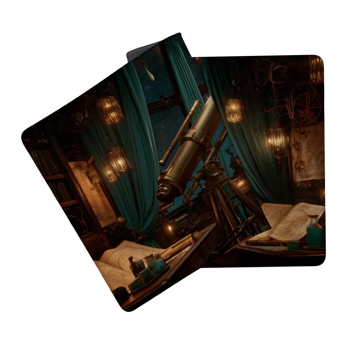 Green Celestial Desk Mat | Large Mouse Pad | Telescope Steampunk Fantasy Mouse Pad for Cozy Aesthetic Desk Decor