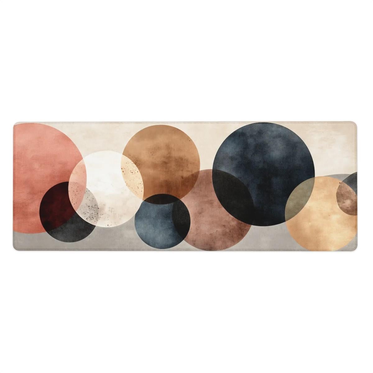 Abstract Circles Desk Mat | Modern Minimalist Mouse Pad | Geometric, Earth Tone Gaming Pad | Contemporary Workspace Art