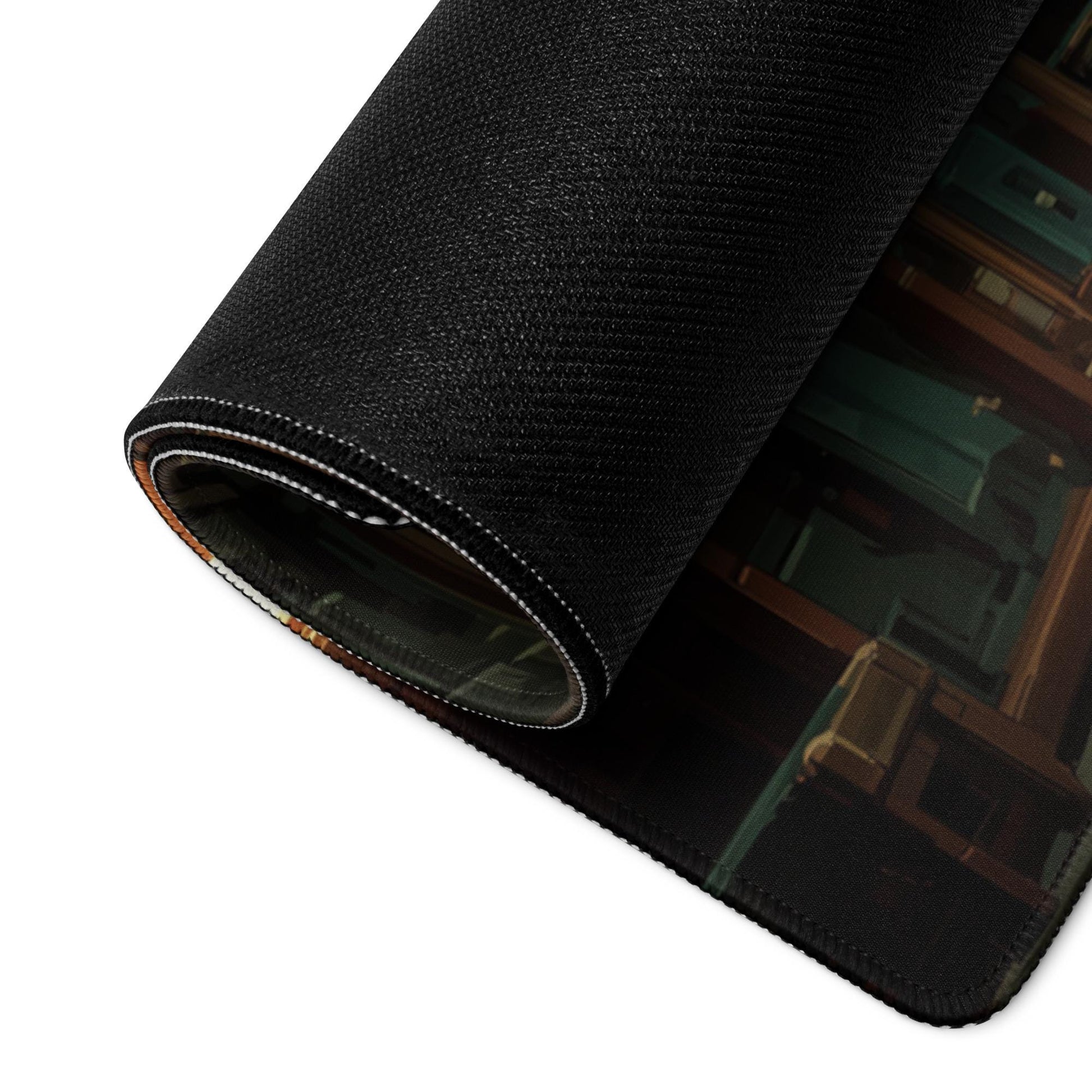 Steampunk Magic Workshop Desk Mat | Fantasy Gaming Mouse Pad with Victorian Lab Scene in Teal and Bronze, RPG Aesthetics Desk and Gaming Pad