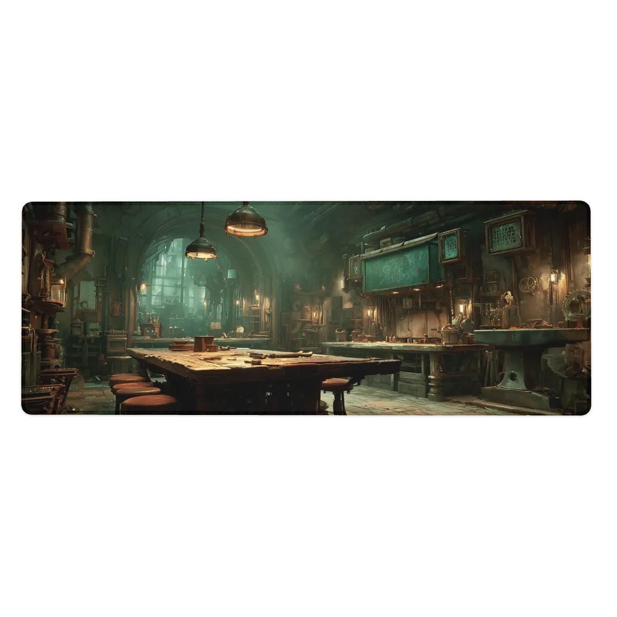 Steampunk Blacksmith Desk Mat | Fantasy Lab Mouse Pad - Industrial Aesthetic Arcane Style Gaming & Office Desk Pad