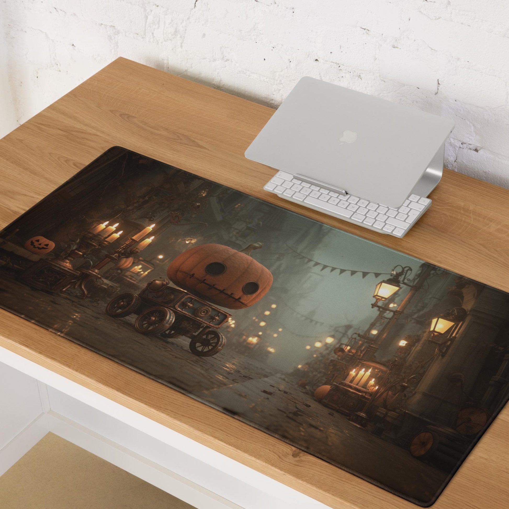 Pumpkin Robot Halloween Desk Mat | Pumpkin Jack O Lantern Large Mouse Pad, Vintage Fantasy Gothic Decor for Desk Setup