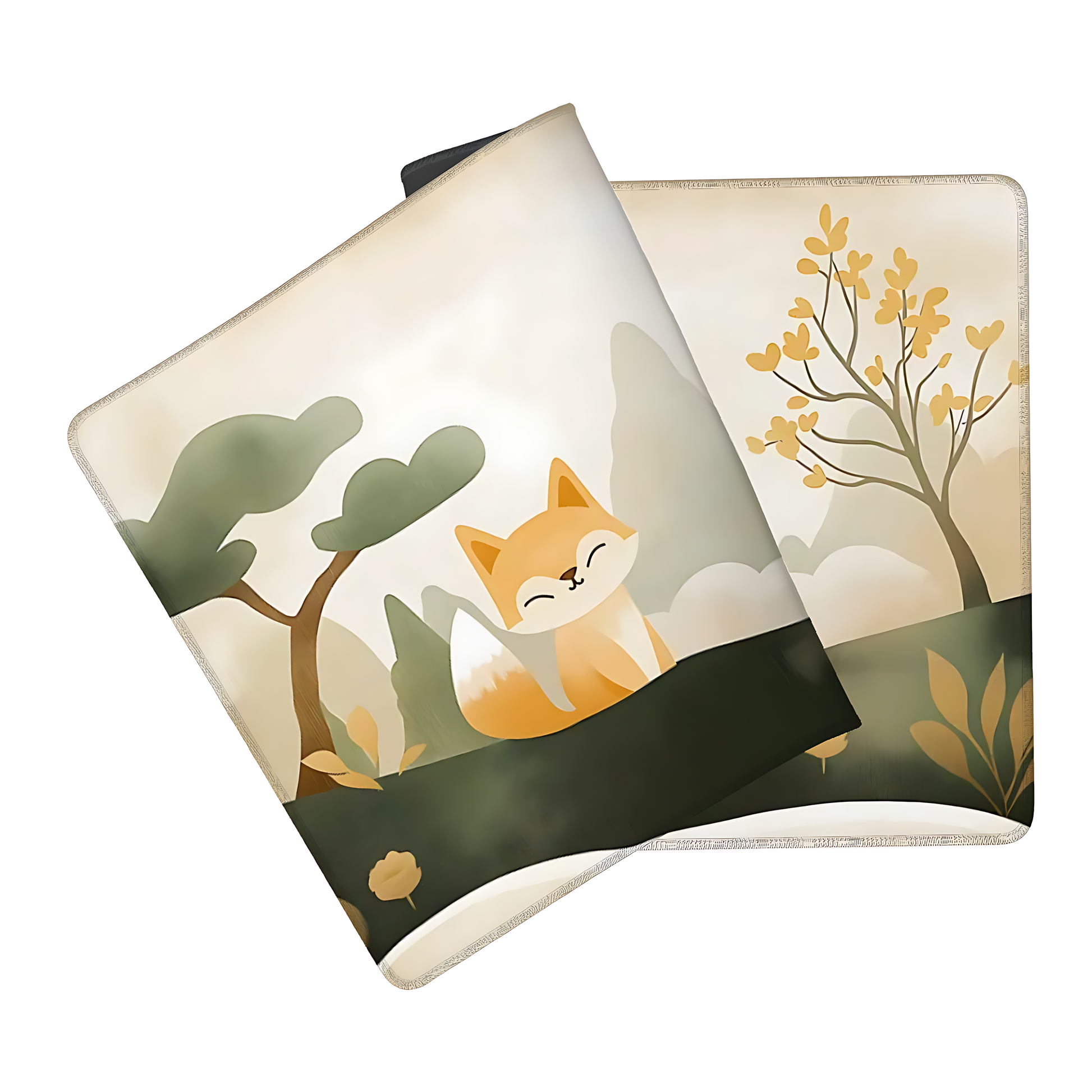 Fox in the Mist Desk Mat | Retro Scrapbook Minimalist Mouse Pad